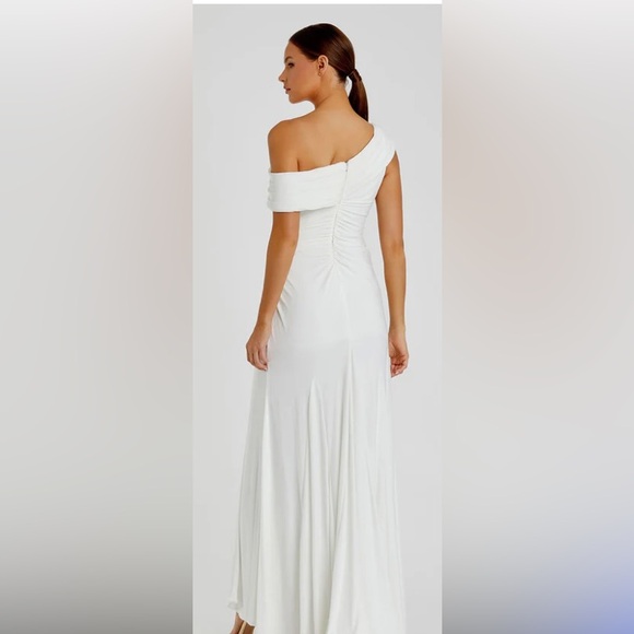 Ieena for Mac Duggal Foldover Off-the-Shoulder Slit Gown - Picture 2 of 10